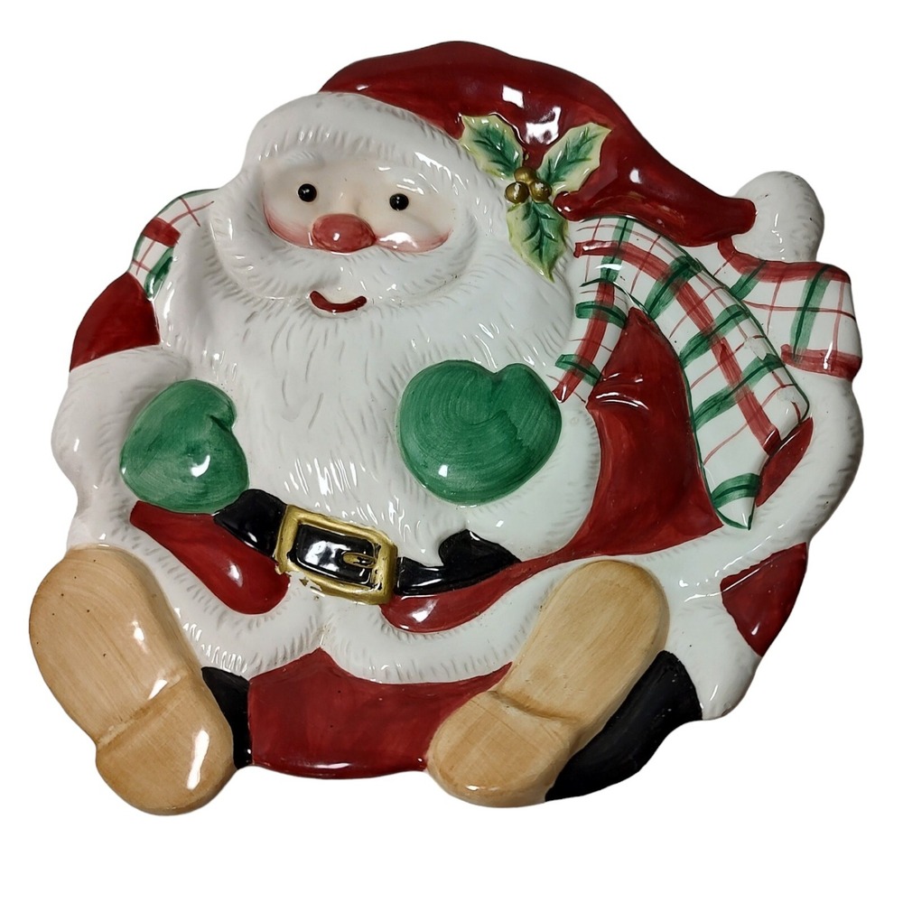 Fitz and Floyd Cookie Dish Tray Plate Christmas Santa Claus Saint Nicholas SEE